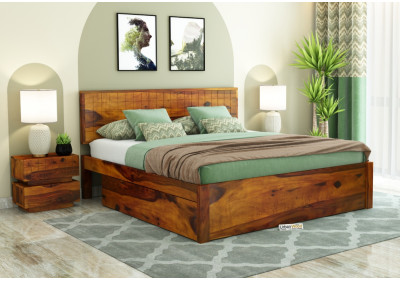 Solic Wooden Bed With Drawer Storage 